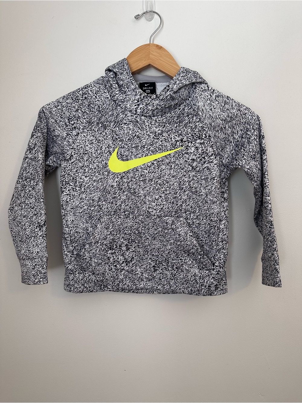 Nike Kids Speckle Hoodie with Neon Yellow Swoosh Logo Size 6/M